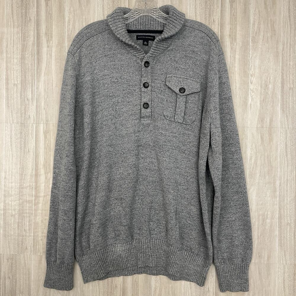 Banana Republic Henley Pullover Knit Sweater Mens XL Gray Grandpa Classic